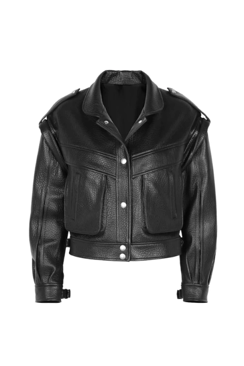 Jaqueta Biker em Couro Texturizado Preto - comprar online
