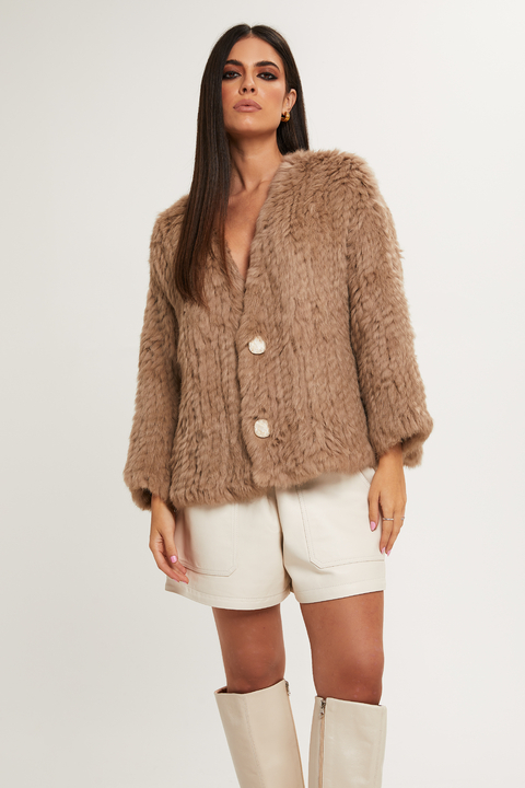 Cardigan Tricotado com Botões Marrom Claro