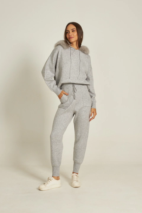 Conjunto de Moletom com Pele Cinza Mescla