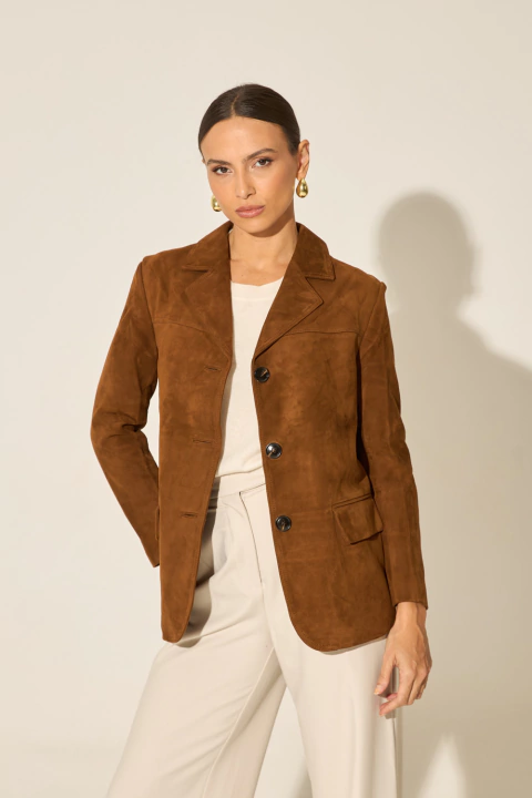 Blazer Reto em Camurça Caramelo