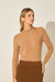 Blusa Cashmere com Punhos em Pele Caramelo