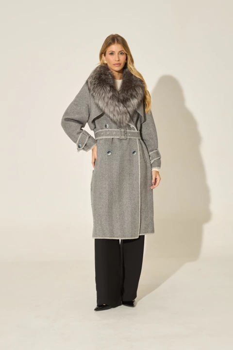 Trench Coat em Lã com Maxi Pele - comprar online