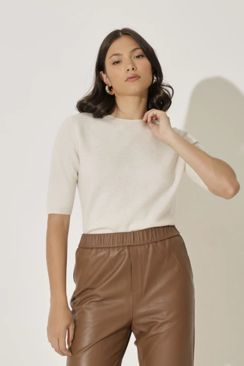 Blusa Cashmere Mangas Curtas Off White - Pronta Entrega - comprar online