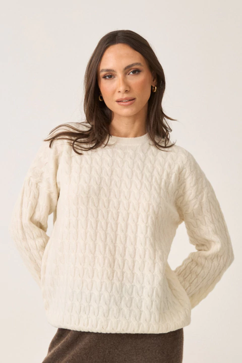 Blusa de Trama Trançada em Lã Merino Off White - comprar online