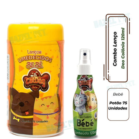 Lenço Umedecido Bebê 75 Unidades mais Colônia bebê 120ml Catdog