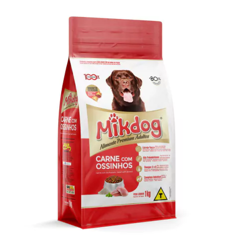 Ração Mikdog Premium Carne com Ossinhos Nuggets Recheados Cães Adultos