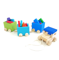 Tren de madera de 3 vagones sin bloques en internet