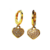Brinco Argolinha Click Coração Cravejado Banhada a Ouro 18K