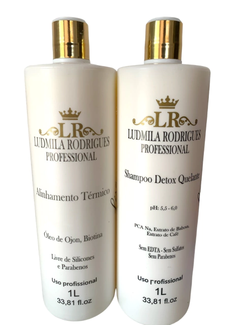 ALINHAMENTO TÉRMICO SEM FORMOL LITRO + SHAMPOO DETOX QUELANTE LITRO