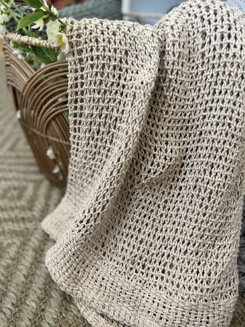 Manta tramas sem franja marfim