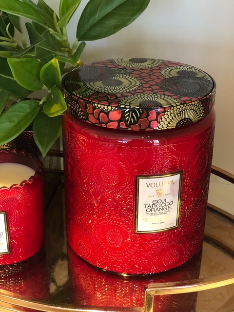 Vela pote vidro 140h Goji Tarocco Orange