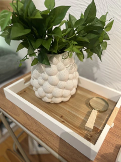 Bandeja madeira M c/alça rattan