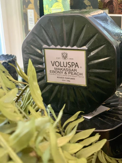 Vela lata octogonal 3 pavios 50h Makassar Ebony e Peach na internet