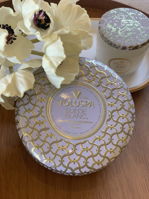 Vela lata 3 pavios 60h Suede Blanc