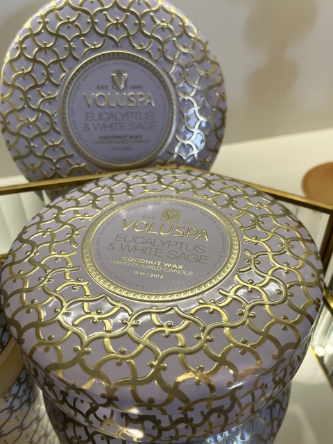 Vela lata 3 pavios 60H Eucalyptus e White Sage