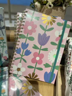 Caderno Espiral Flores Rosa