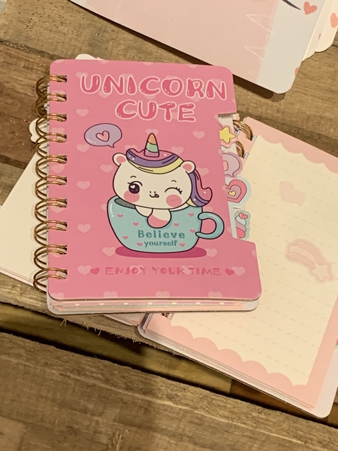 Mini caderno Unicórnio Rosa