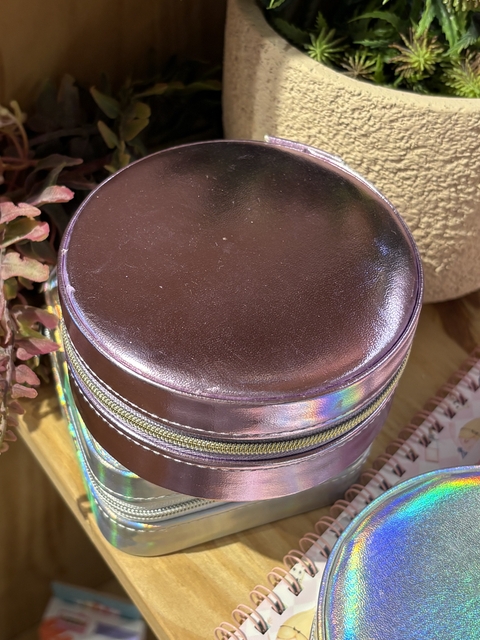Mini porta joias redondo holográfico lilás - comprar online