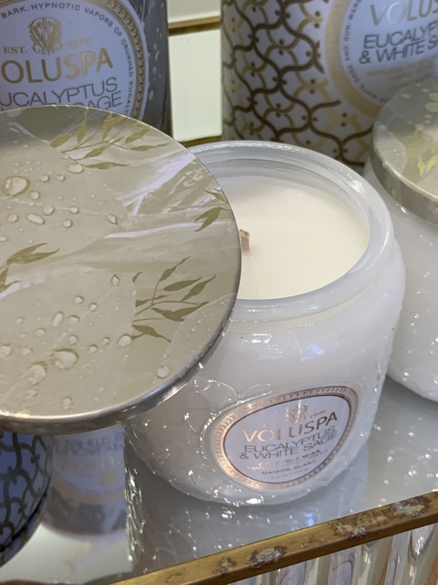 Vela pote vidro 35h Eucalyptus e White Sage