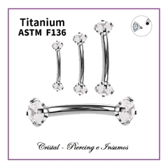 Barbell curvo con cristal engarzado (banana - microbanana) en Titanio Grado Implante ASTM-F136