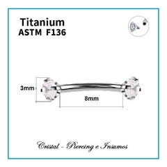 Barbell curvo con cristal engarzado (banana - microbanana) en Titanio Grado Implante ASTM-F136 - comprar online