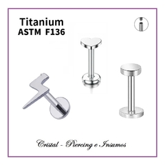 Labret disco plano, corazón y rayo en Titanio Grado Implante ASTM-F136