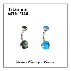 Ombligo con doble piedra natural engarzado prong set en Titanio Grado Implante ASTM-F136