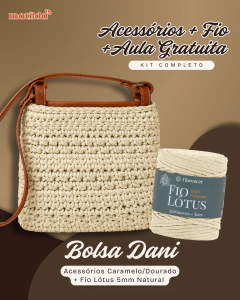 [KIT+FIO #42] Kit Bolsa Dani Caramelo/Dourado + Fio Lótus Poliéster 5mm Natural