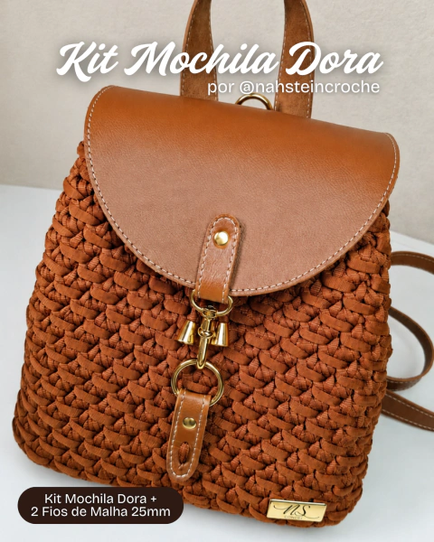 [KIT+FIO #75] Kit Mochila Dora + 2 Fios de Malha 25mm Ocre (aula gratuita por @nahsteincroche)