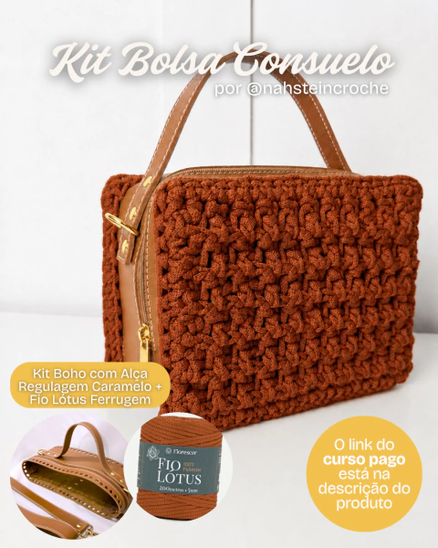 [KIT+FIO #55] Kit Bolsa Consuelo + Fio Lótus Poliéster 5mm Ferrugem (Compre o curso com @nahsteincroche)