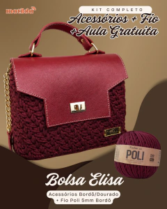 [KIT+FIO #34] Kit Bolsa Elisa Café/Dourado + Fio Poli 5mm Bordô