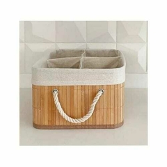 Cesto Organizador Caja Bambú Madera Plegable Baño con 4 divisiones