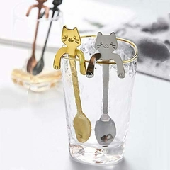 Set 6 Cucharitas Plateadas Gatito -Postre Café 12cm en internet