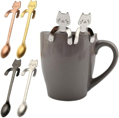 Set 6 Cucharitas Plateadas Gatito -Postre Café 12cm - tienda online