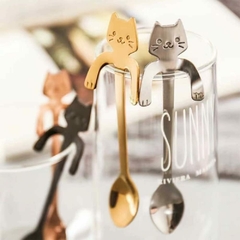 Set 6 Cucharitas Plateadas Gatito -Postre Café 12cm - comprar online