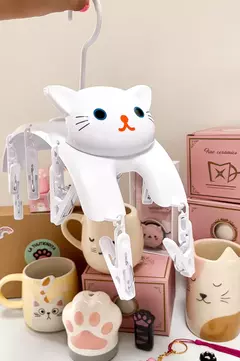 Tender Para Ropa En Forma Gatito + 10 Ganchos