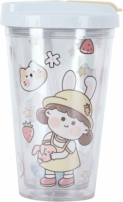 Vaso De Plástico Con Sorbete De Plastico Kawaii Antiderrame