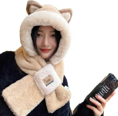 Bufanda Capucha Oso Conjunto 2 En 1 Abrigado Invierno Frío - comprar online