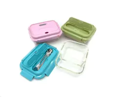 Lunchera -Vianda Hermética de Vidrio la base y tapa de plástico con cierre Clic & lock con Cubiertos 960ml en internet