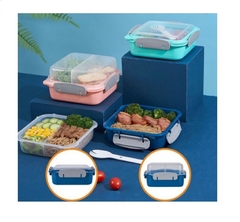 Taper Salad Box Cuadrado Con Divisiones + Cubierto - 1450ml Doble