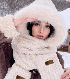 Bufanda Capucha Conjunto 2 En 1 Abrigado Invierno Frío - tienda online