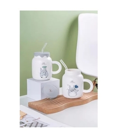 Taza con Tapa de Silicona + Sorbete de Vidrio Totoro White - 450ml en internet