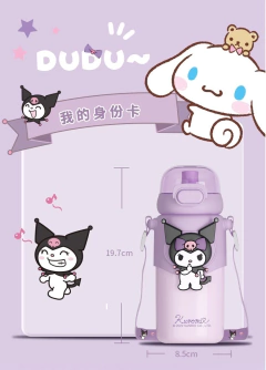 Termo Botella Sanrio Kawaiii Kuromi Cinnamoroll My Melody Purin acero inoxidable de 460ML con sorbete en internet