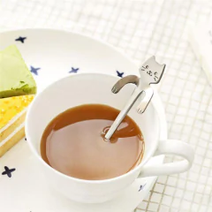 Set 6 Cucharitas Plateadas Gatito -Postre Café 12cm - Anantrade- My shop Kawaiii