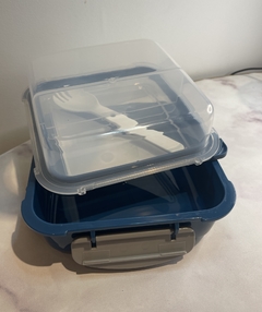 Taper Salad Box Cuadrado Con Divisiones + Cubierto - 1450ml Doble - tienda online