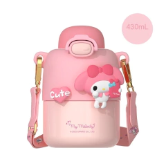 Termo Botella Sanrio Kawaiii Kuromi Cinnamoroll My Melody Purin acero inoxidable de 430ML con sorbete -