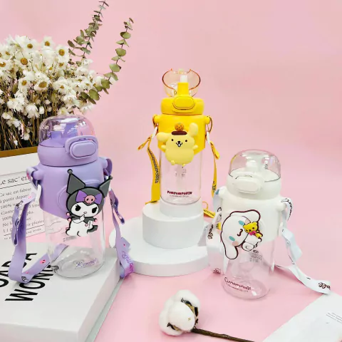 Termo Botella Sanrio Kawaiii Kuromi Cinnamoroll My Melody Purin amde 600ML con sorbete