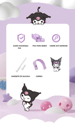 Termo Botella Sanrio Kawaiii Kuromi Cinnamoroll My Melody Purin acero inoxidable de 460ML con sorbete