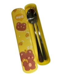 Set Cubiertos 2 piezas acero inoxidable Con Escuche Kawaiii - Anantrade- My shop Kawaiii