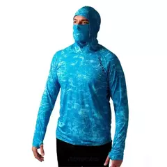 REMERA TECNICA CON CAPUCHA Y BUFF - COLOR CELESTE - comprar online